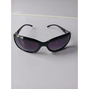 Farenheit Black Rectangular Sunglasses with Silver Interlocking Ring Detail